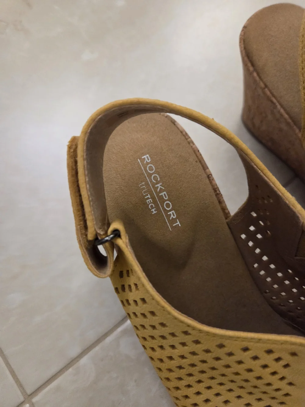 Rockport Yellow Perforated Cork Wedge Sandals